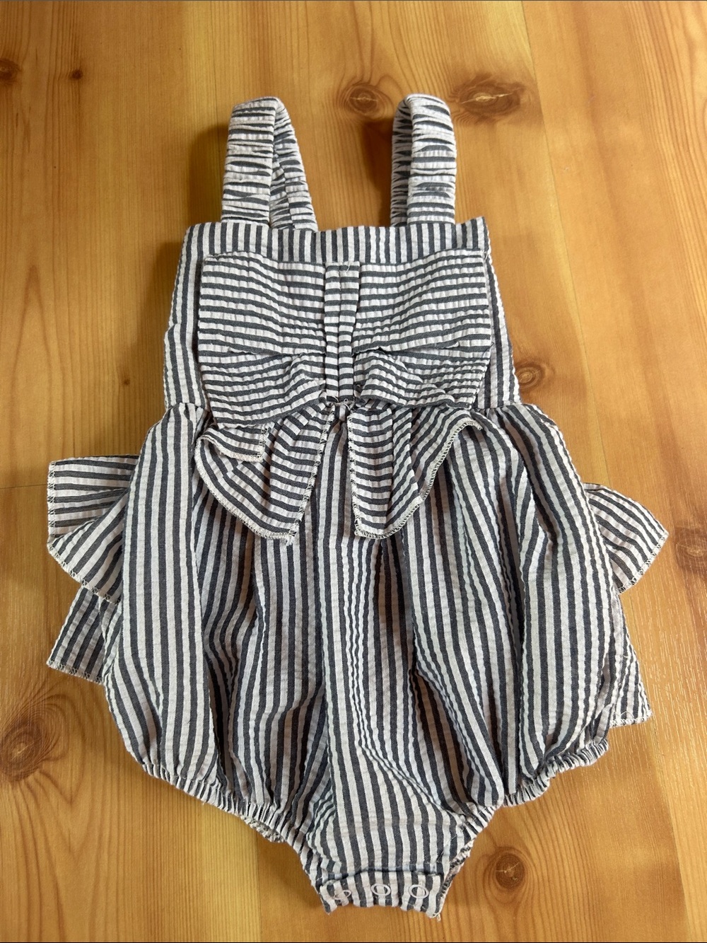 Blueberi Boulevard Navy & White Striped Bubble Romper with Front Bow